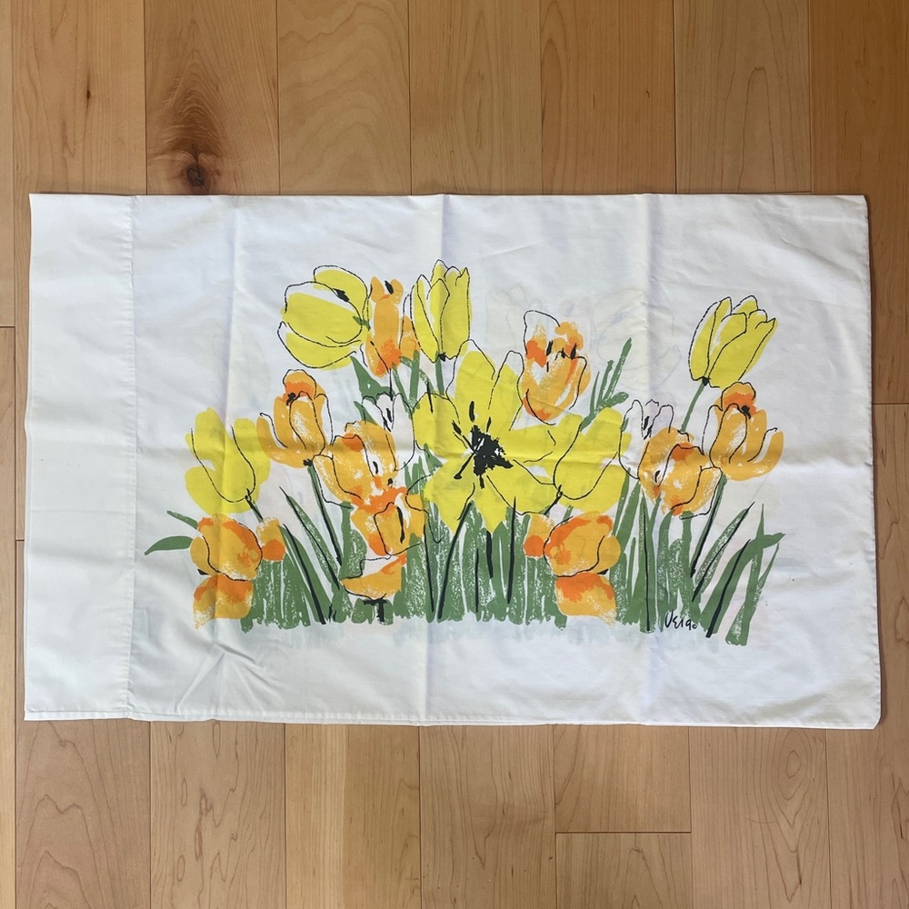 Vintage Pair of VERA Floral Pillowcases - Yellow and Orange Tulips